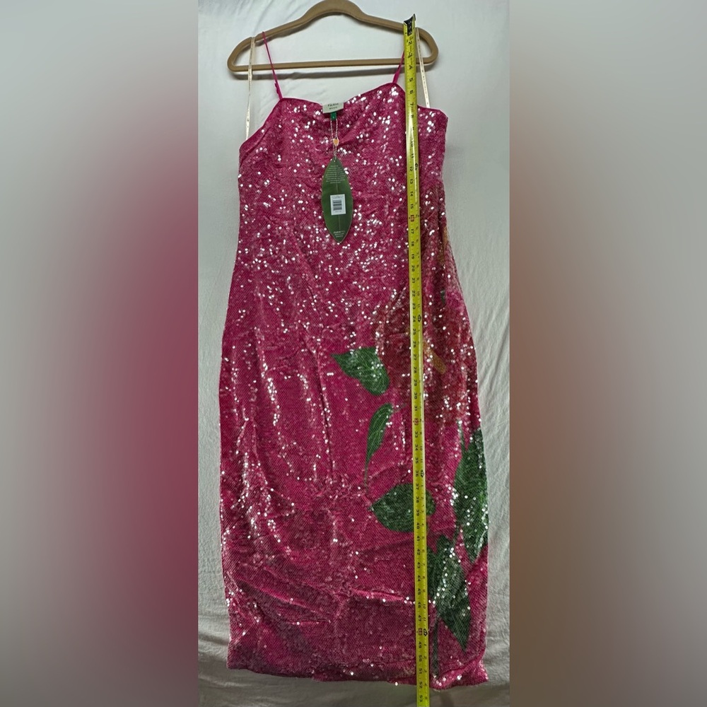 New Farm Rio Pink Sequins Anthurium Flowers Slip Maxi Dress Size L - Picture 7 of 15